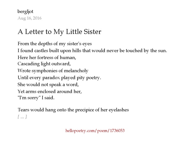 A Letter to My Little Sister by bergljot Hello Poetry A Letter to My Little Sister by bergljot Hello Poetry