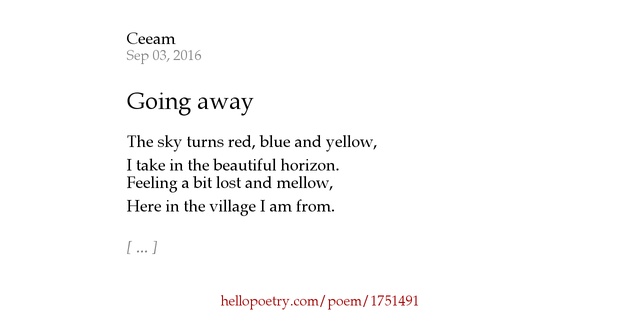 Going away by Ceeam Hello Poetry