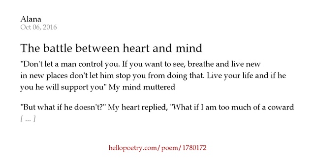 The Battle Between Heart And Mind By Alana Hello Poetry The Battle Between Heart And Mind By Alana Hello Poetry
