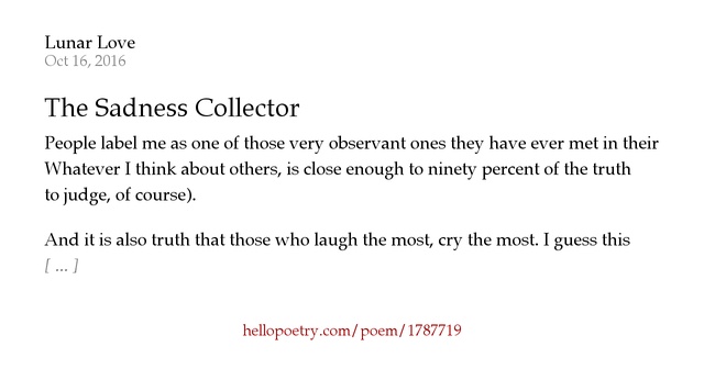 the sadness collector To someone who doesn't collect an object that a collector is passionate about, sadness does not discriminate: reflecting on kate spade why we collect things. the sadness collector To someone who doesn't collect an object that a collector is passionate about, sadness does not discriminate: reflecting on kate spade why we collect things.