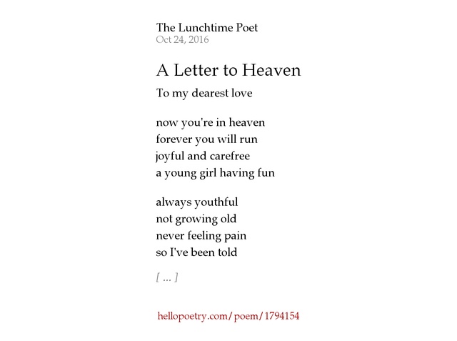 a letter to heaven by the lunchtime poet hello poetry letter from heaven poem