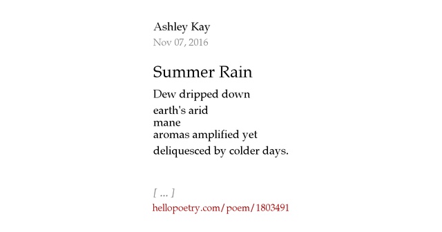 Summer Rain by Ashley Kay - Hello Poetry