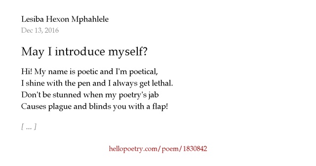 May I Introduce Myself By Lesiba Hexon Mphahlele Hello Poetry May i introduce myself by lesiba hexon mphahlele hello poetry