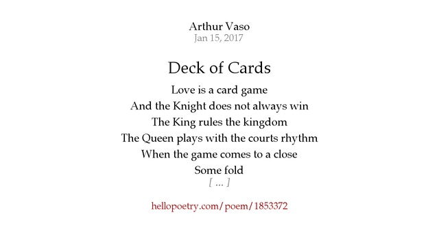 Deck of Cards by Arthur Vaso - Hello Poetry