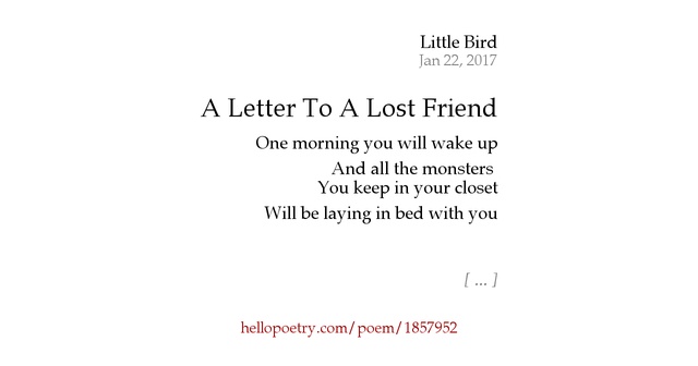 a letter to a lost friend by little bird hello poetry hello letter to a friend