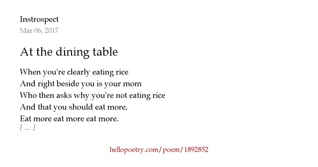 At the dining table by Instrospect - Hello Poetry