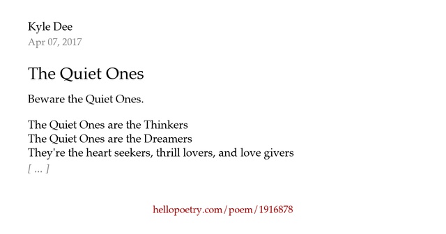 The Quiet Ones by Kyle Dal Santo - Hello Poetry