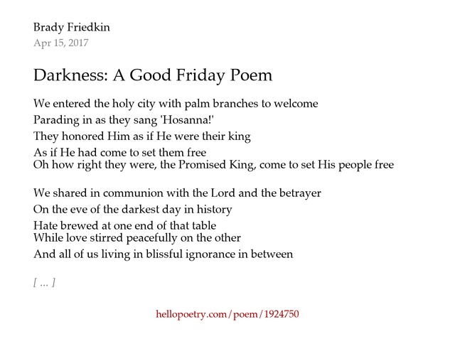 Darkness: A Good Friday Poem By Brady Friedkin Hello Poetry - 640x477 - jpeg Poems On Good Friday
