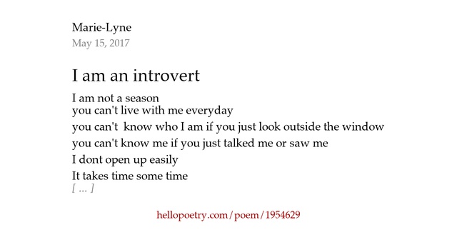 I am an introvert by Marie-Lyne - Hello Poetry
