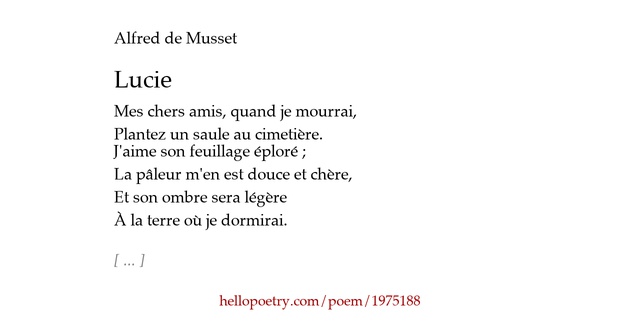 Lucie by Alfred de Musset - Hello Poetry