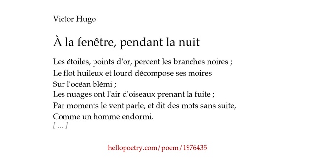 À la fenêtre, pendant la nuit by Victor Hugo - Hello Poetry