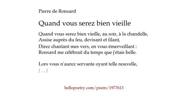 Quand vous serez bien vieille by Pierre de Ronsard - Hello Poetry