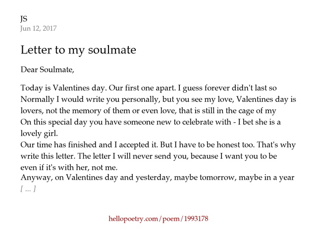 Letter to my soulmate by JS Hello Poetry Letter to my soulmate by JS Hello Poetry