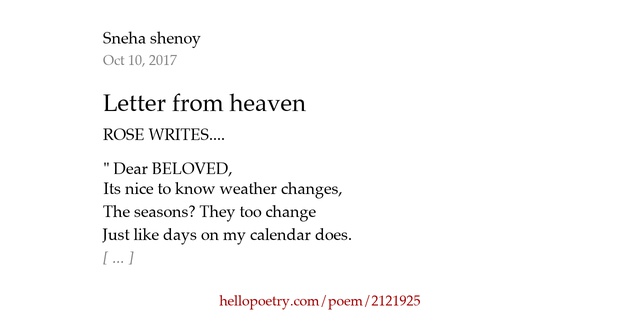 letter from heaven by sneha shenoy hello poetry letter from heaven poem