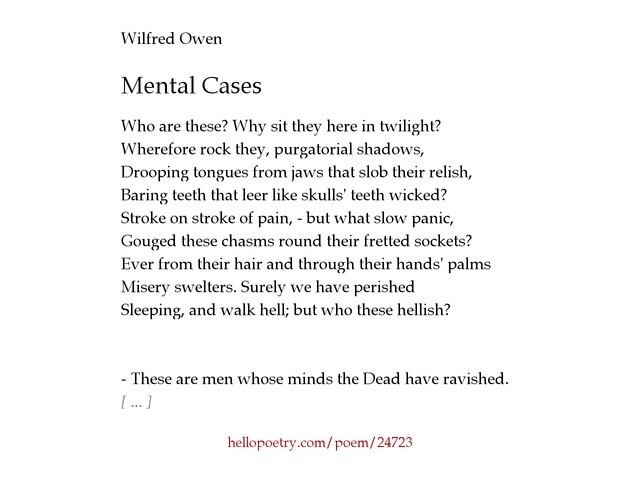 mental cases by owen Mental cases wilfred owen wed 12 nov 2008 1901 est first published on wed 12 nov 2008 1901 est share on facebook share on. mental cases by owen Mental cases wilfred owen wed 12 nov 2008 1901 est first published on wed 12 nov 2008 1901 est share on facebook share on.