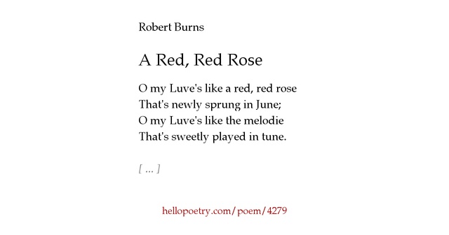 oh my love is like a red red rose by robert burns respond Robert burns's poem a red, red rose they can choose quotes from this poem and express their love as: “o my luve’s like a red, red rose that’s newly sprung. oh my love is like a red red rose by robert burns respond Robert burns's poem a red, red rose they can choose quotes from this poem and express their love as: “o my luve’s like a red, red rose that’s newly sprung.