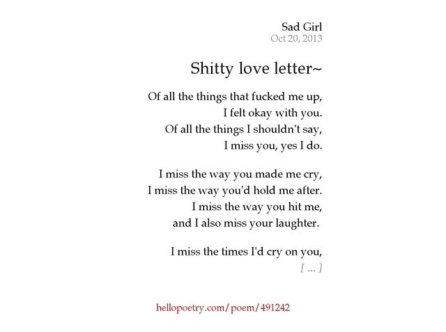 Shitty love letter by Sad Girl Hello Poetry Shitty love letter by Sad Girl Hello Poetry