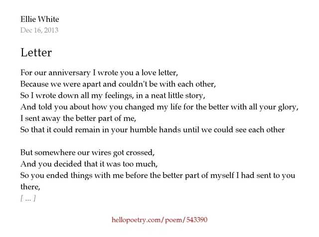 letter by ellie white hello poetry i wrote you a letter