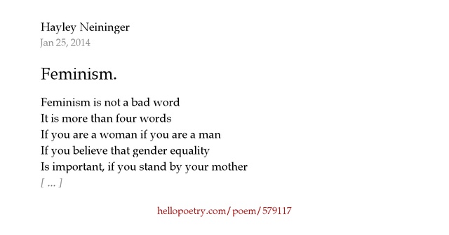 Feminism. by Hayley Neininger - Hello Poetry Feminism. by Hayley Neininger - Hello Poetry
