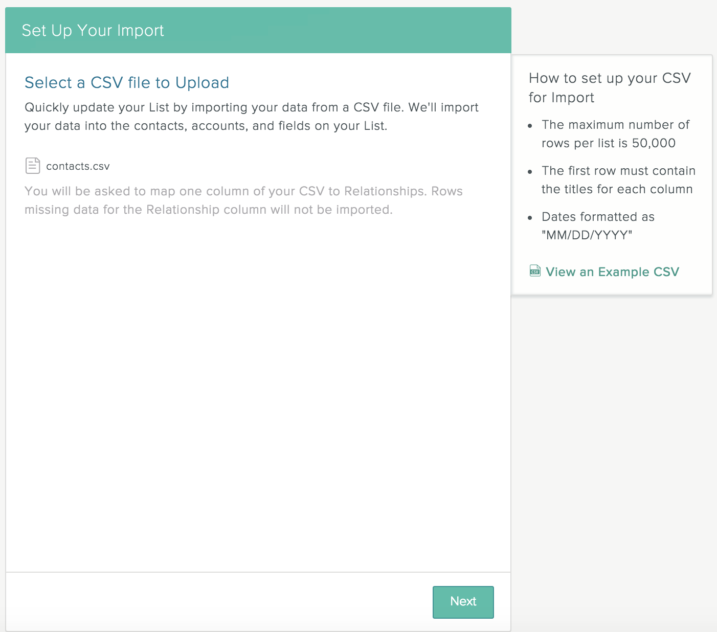 import data existing contact list salesforceiq help contact list format