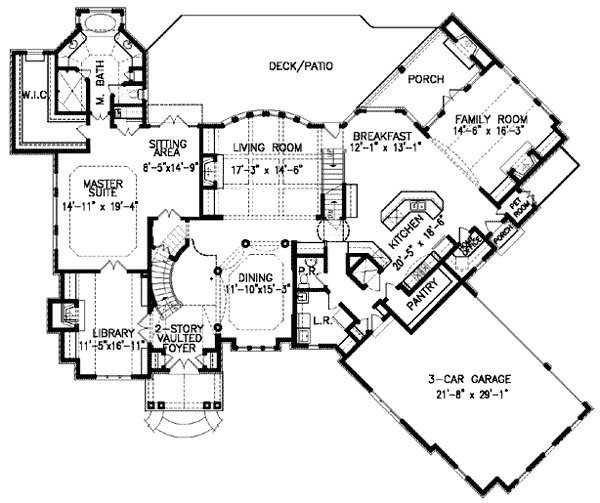 Angled Kitchen and Family Room 15811GE Architectural Designs