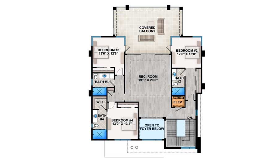 Contemporary House Plan with Upstairs and Downstairs 