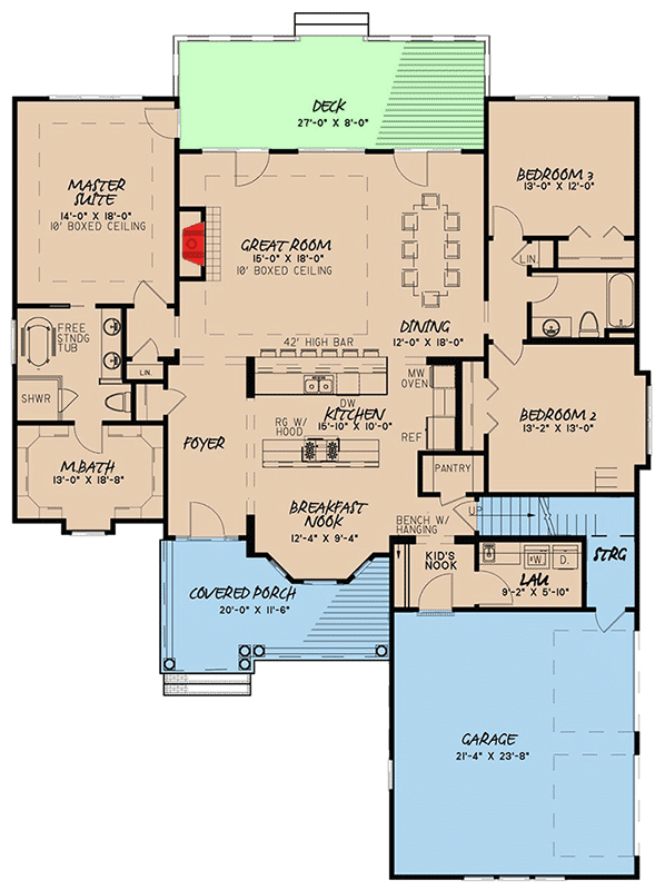 3 Bed Country Home Plan with an Option for a 4th Bed - 70542MK