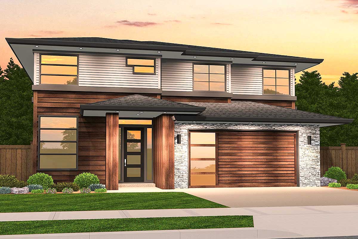 Modern Prairie with 3 Upstairs Bedrooms 85210MS Architectural