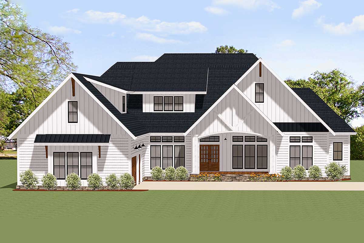 Grand Farmhouse  House  Plan  with Optional Second Floor 