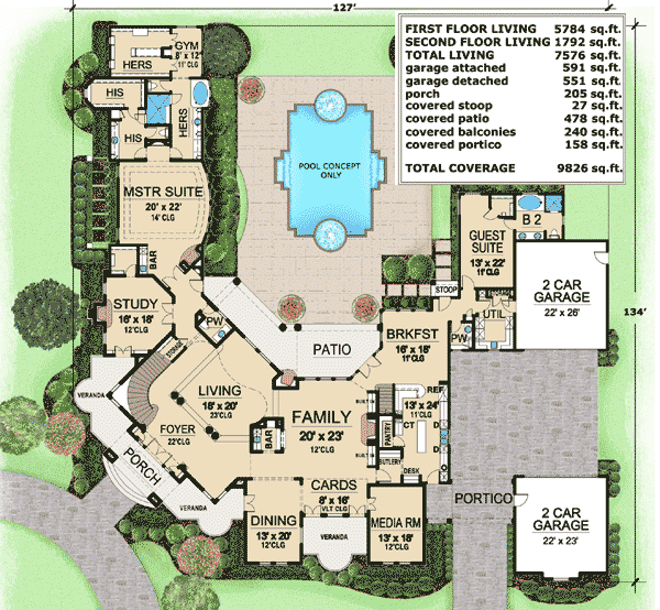 Backyard Views from Balcony 36135TX Architectural Designs House Plans