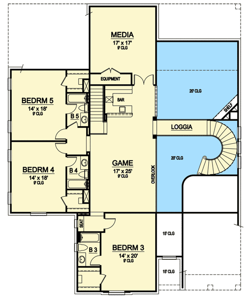 Upstairs Bar, Game and Media Room 36405TX Architectural Designs