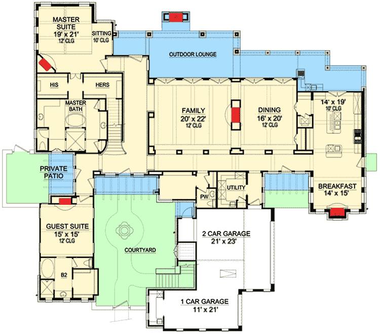 4 Bed Tuscan Masterpiece with Courtyard 36522TX Architectural