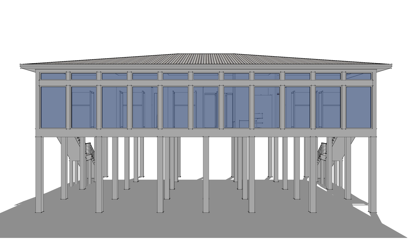 Modern Piling LoftStyle Beach Home Plan 44073TD 1st Floor Master
