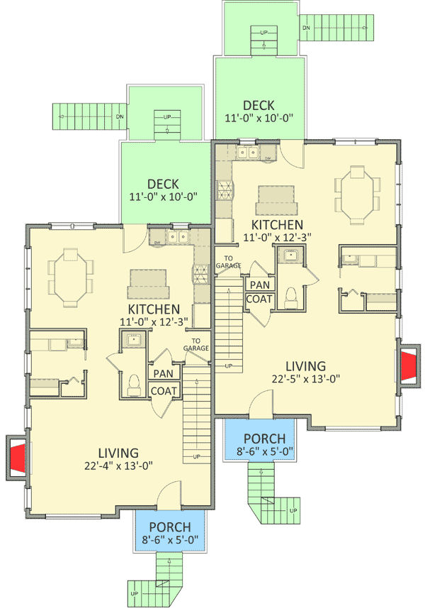 Offset Duplex House Plan with Rear Decks 46272LA Architectural