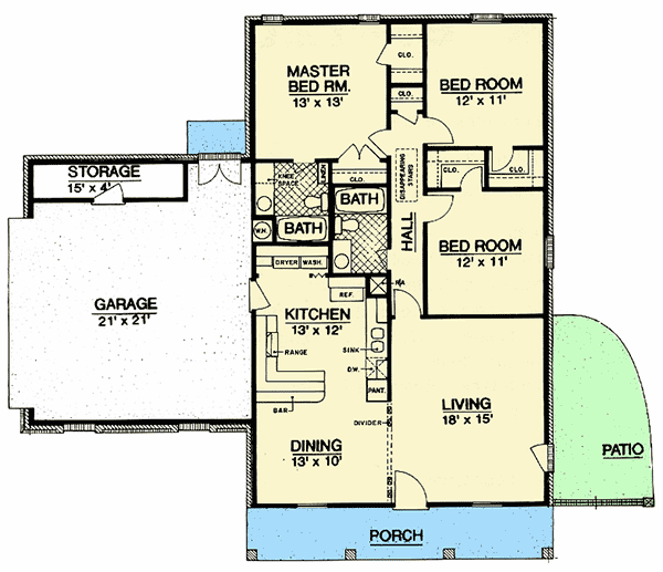 2 Bed House Plan With Side Patio 55157BR Architectural Designs