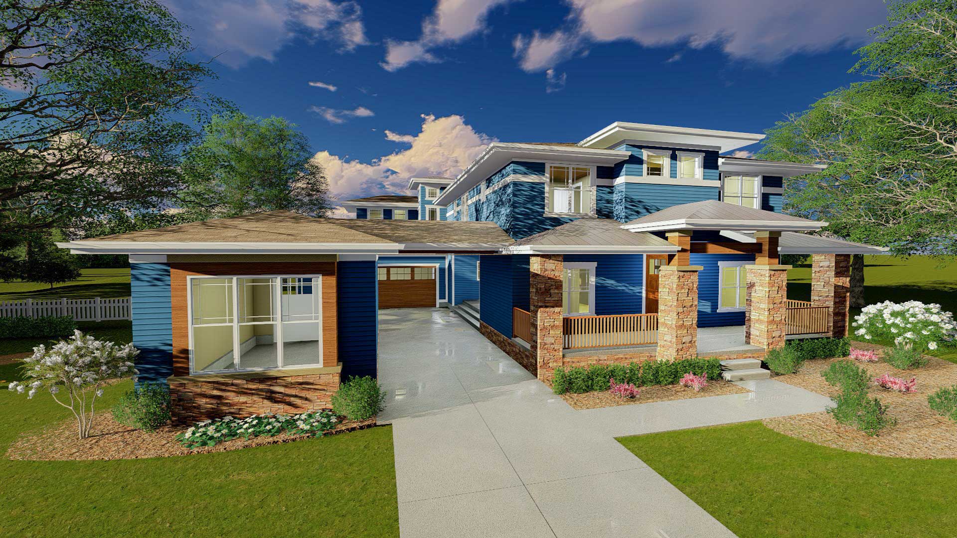 Prairie Style House Plan with Porte Cochere - 62561DJ | Architectural