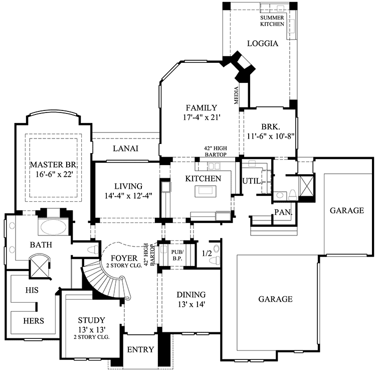 Luxury Home Plan with Central Spiral Stair - 67073GL | 1st Floor Master