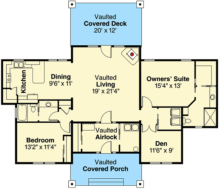 2 Bed Ranch Vaulted Airlock Entry 72839DA Architectural Designs House Plans