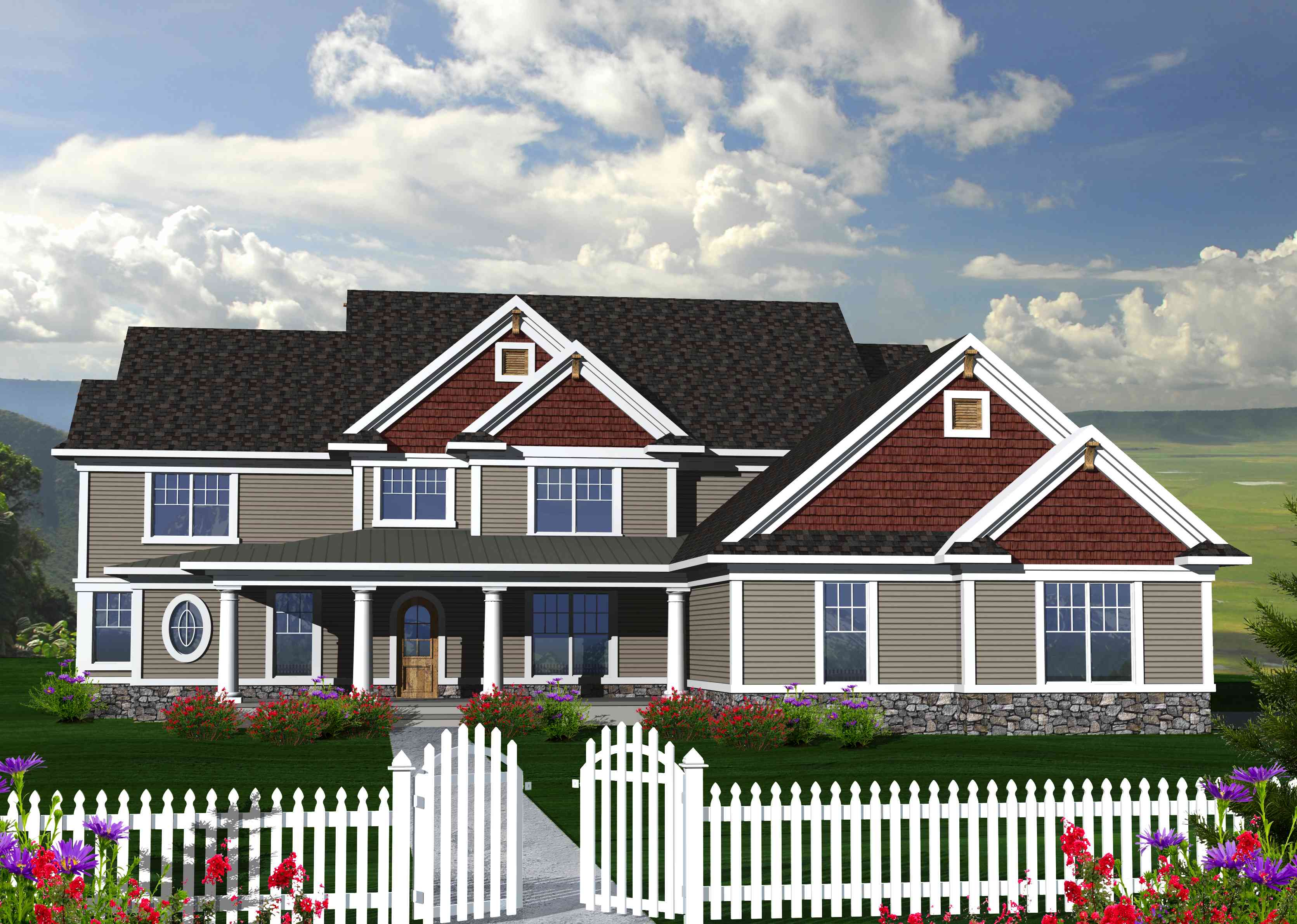 Spacious Country Front Porch 89898AH 1st Floor Master Suite Butler 