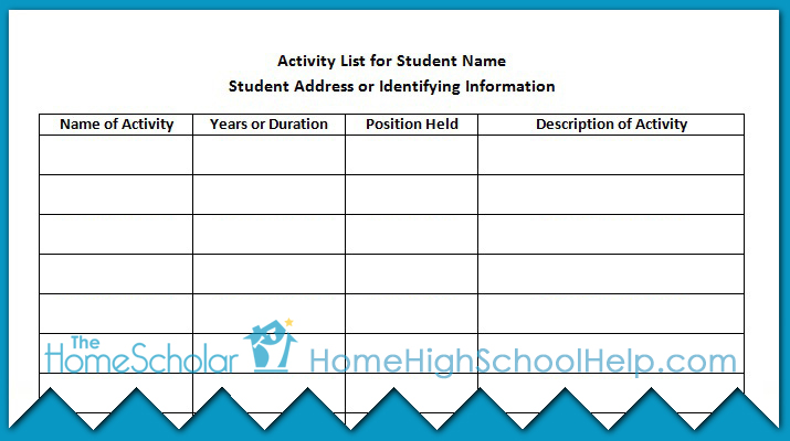 Extracurricular activity list example