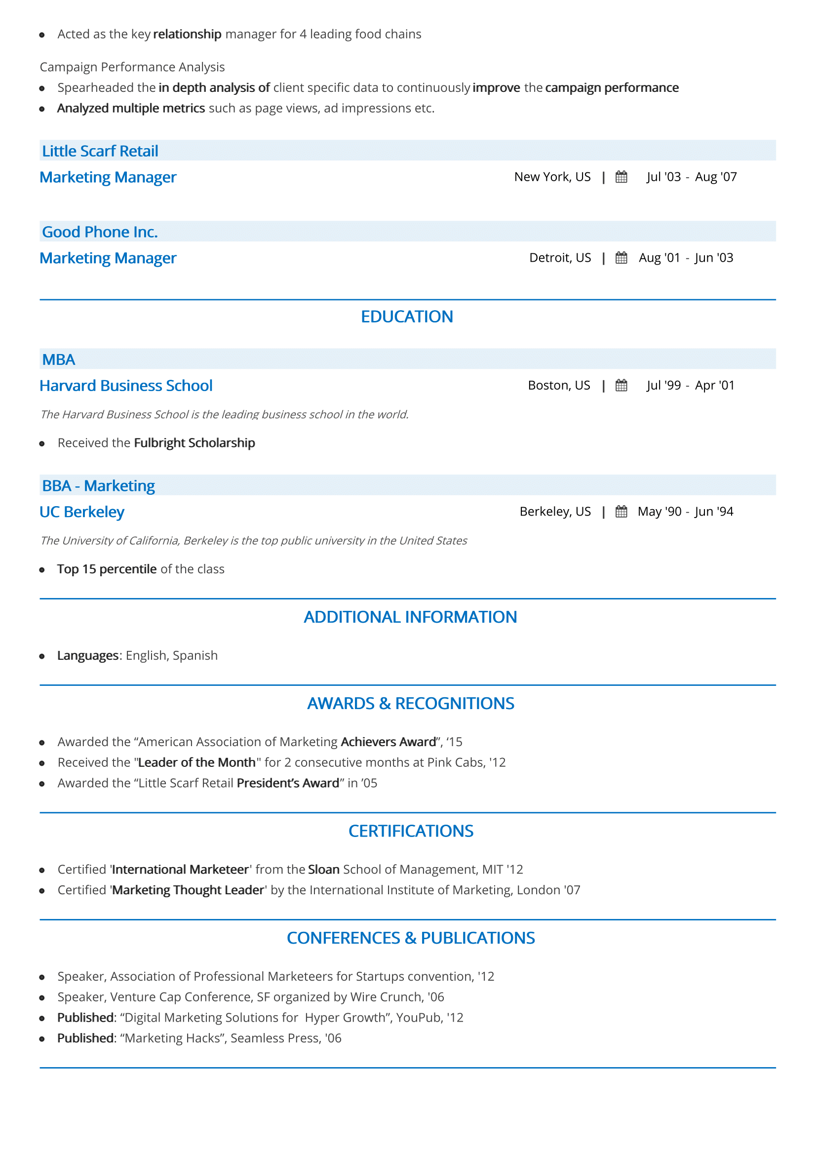 Marketing Head Resume Example