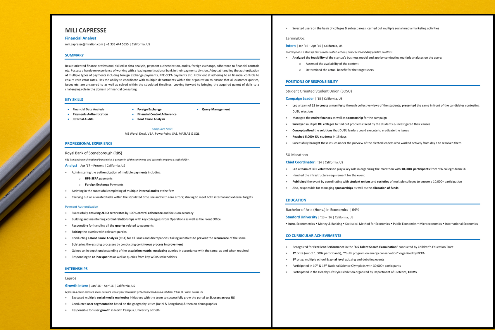 Resume Financial Analyst Example