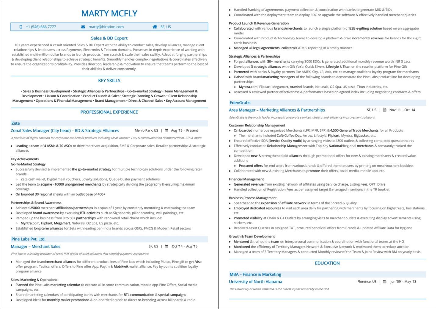 Sales & Business Development Resume Sample