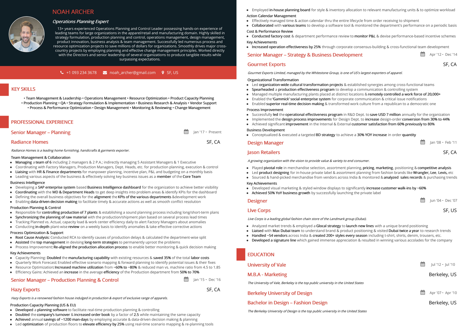 Operations Planning Expert Resume Template