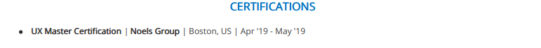 Certifications section in a UX Designer resume