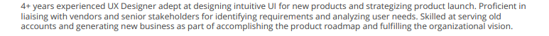 Summary section in a UX Designer resume