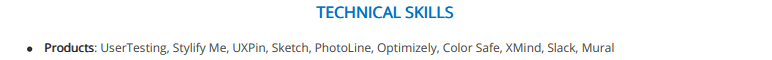 Technical Skills section in a UX Designer resume 