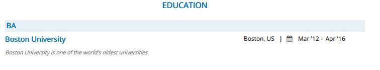 Education section in a Data Entry resume