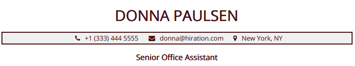 Header section in an Office Assistant resume