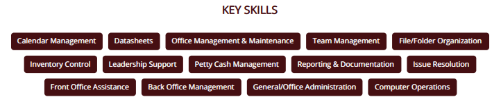 Key Skills section in an Office Assistant resume